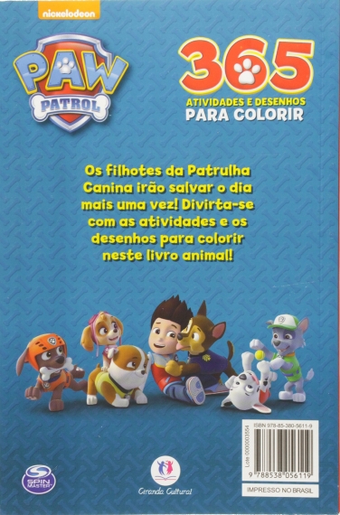 LIVRO INFANTIL 365 COLORIR ATIVIDADES CIRANDA CULTURAL PATRULHA CANINA