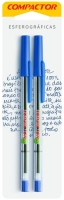 Caneta esferográfica fina 0.8mm azul blister 2 UN - Compactor