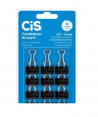 Prendedor de papel grampomol preto 19mm com 6 un blister - CIS