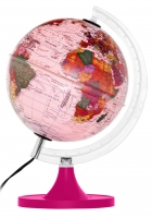 Globo Terrestre 21cm: Aquarela Político - Rosa iluminado led branco bivolt - Base magenta